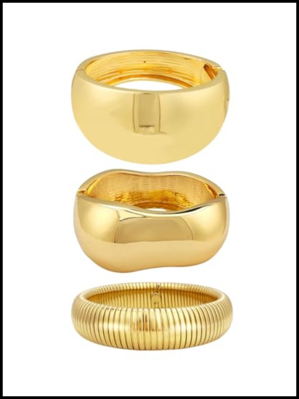 Chunky Gold Bangle Bracelets Set, Stackable Cuff Stretch Bangles for Women,